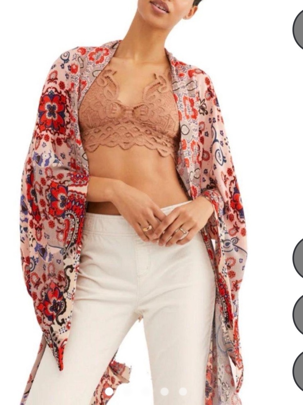 Free People Red & Pink Floral Kimono Wrap
